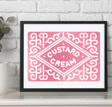 Load image into Gallery viewer, Personalised Custard Cream Foil Print, Kitchen Wall Art, Biscuit Art Print, Kitchen Decor, Custard Cream Gift, Retro Art Print, Biscuit Love