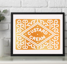 Load image into Gallery viewer, Personalised Custard Cream Foil Print, Kitchen Wall Art, Biscuit Art Print, Kitchen Decor, Custard Cream Gift, Retro Art Print, Biscuit Love