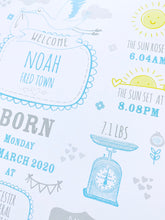 Load image into Gallery viewer, New Baby Boy Birth Stats Print