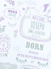 Load image into Gallery viewer, Lilac New Baby Birth Details Print