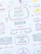 Load image into Gallery viewer, Lilac New Baby Birth Details Print