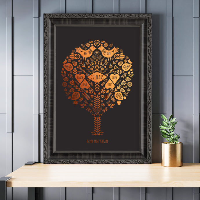 22nd Copper Anniversary Family Tree Print