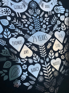 25th Silver Anniversary Family Tree Print