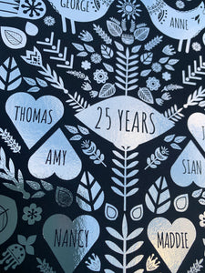 25th Silver Anniversary Family Tree Print