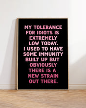Load image into Gallery viewer, My Tolerance For Idiots Print