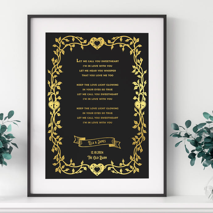 Personalised Wedding First Dance Song Print