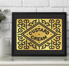 Load image into Gallery viewer, Personalised Custard Cream Foil Print, Kitchen Wall Art, Biscuit Art Print, Kitchen Decor, Custard Cream Gift, Retro Art Print, Biscuit Love