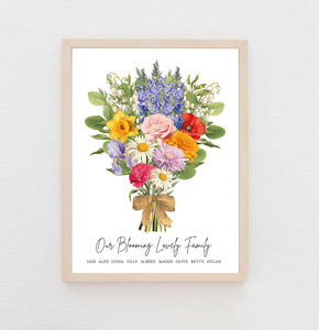 Wedding Anniversary Print, Gift For Parents, Birth Flower Print, Family Flower Bouquet, Birth Month Flower Art, 25th Anniversary Gift, Print