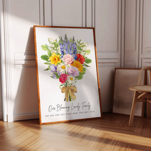 Wedding Anniversary Print, Gift For Parents, Birth Flower Print, Family Flower Bouquet, Birth Month Flower Art, 25th Anniversary Gift, Print