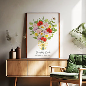 Wedding Anniversary Print, Gift For Parents, Birth Flower Print, Family Flower Bouquet, Birth Month Flower Art, 25th Anniversary Gift, Print