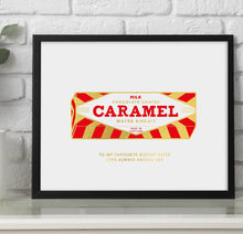 Load image into Gallery viewer, Personalised Tunnocks Caramel Wafer Print, Kitchen Wall Art, Biscuit Art Print, Kitchen Decor, Chocolate Wafer Gift, Mothers Day Gift