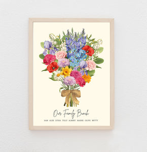 Wedding Anniversary Print, Gift For Parents, Birth Flower Print, Family Flower Bouquet, Birth Month Flower Art, 25th Anniversary Gift, Print