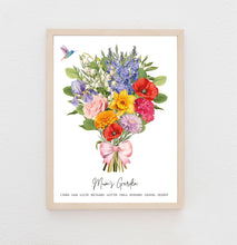 Load image into Gallery viewer, Wedding Anniversary Print, Gift For Parents, Birth Flower Print, Family Flower Bouquet, Birth Month Flower Art, 25th Anniversary Gift, Print
