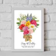 Load image into Gallery viewer, 50th Birthday Gift For Women, Birth Flower Birthday Print, 50th Gift For Mum, Fiftieth Gift, Custom Family Flower Bouquet, Birth Month Gift