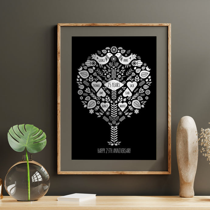 25th Silver Anniversary Family Tree Print