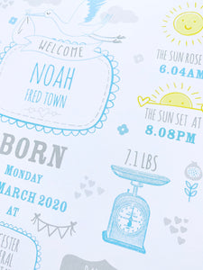 New Baby Boy Birth Stats Print