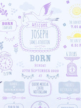 Load image into Gallery viewer, Lilac New Baby Birth Details Print