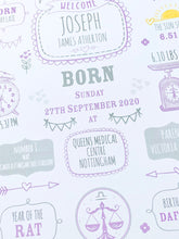 Load image into Gallery viewer, Lilac New Baby Birth Details Print
