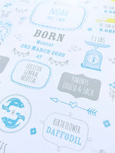 Load image into Gallery viewer, New Baby Boy Birth Stats Print