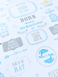 New Baby Boy Birth Stats Print