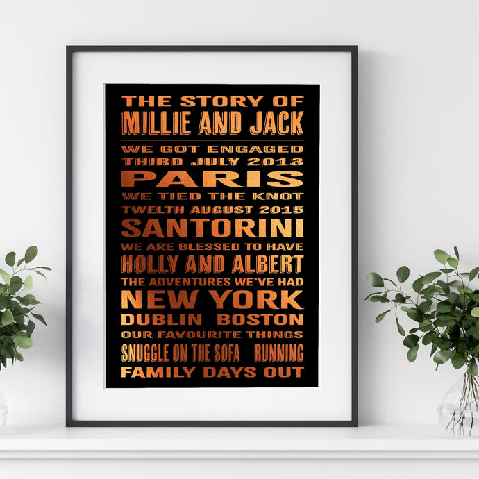 9th Copper Anniversary Our Story Foil Print