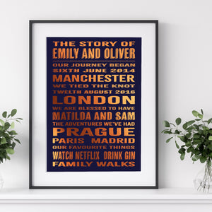 9th Copper Anniversary Our Story Foil Print