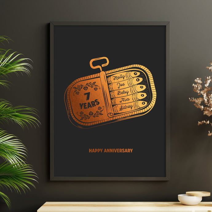 7th Copper Wedding Anniversary Sardine Print