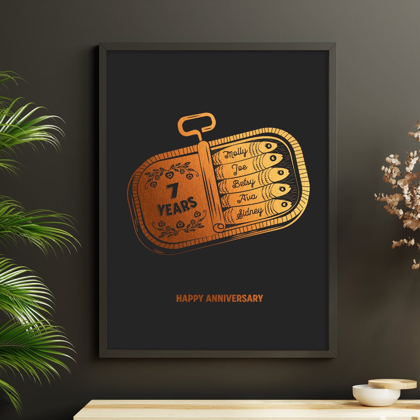 7th Copper Wedding Anniversary Sardine Print