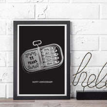 Load image into Gallery viewer, 11th Steel Wedding Anniversary Sardine Print